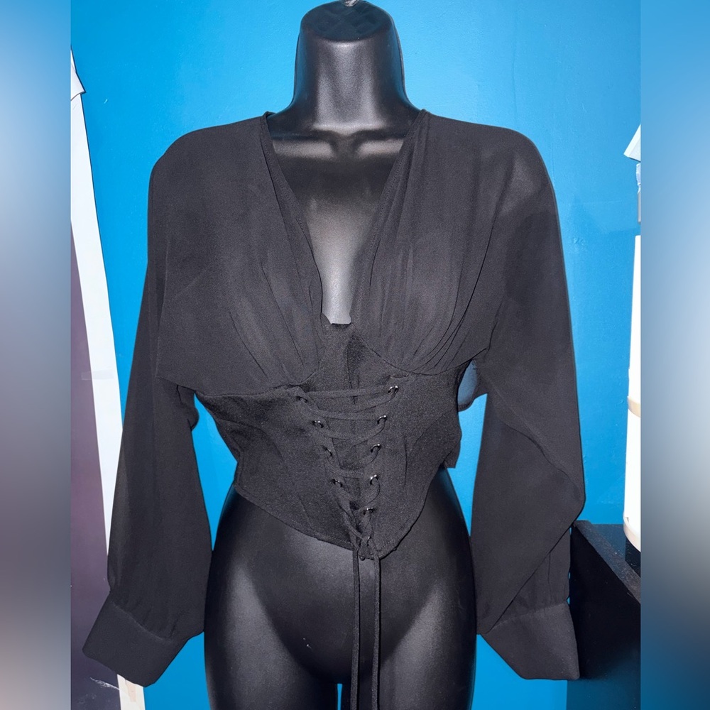 Elegant Black Lace-Up Women's Top